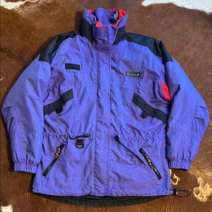 Vintage Mobius Ski jacket Coat Size 8 Removable Liner Cinch Waist Purple Red CD